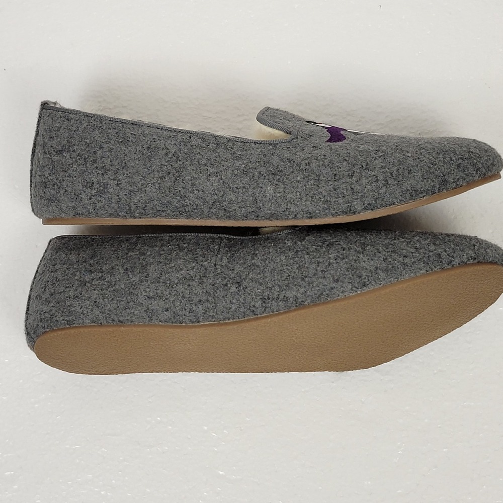 Talbots Fireside Embroidered Penguin Slippers Gray Womens 8 Wool Faux Fur - Picture 6 of 8